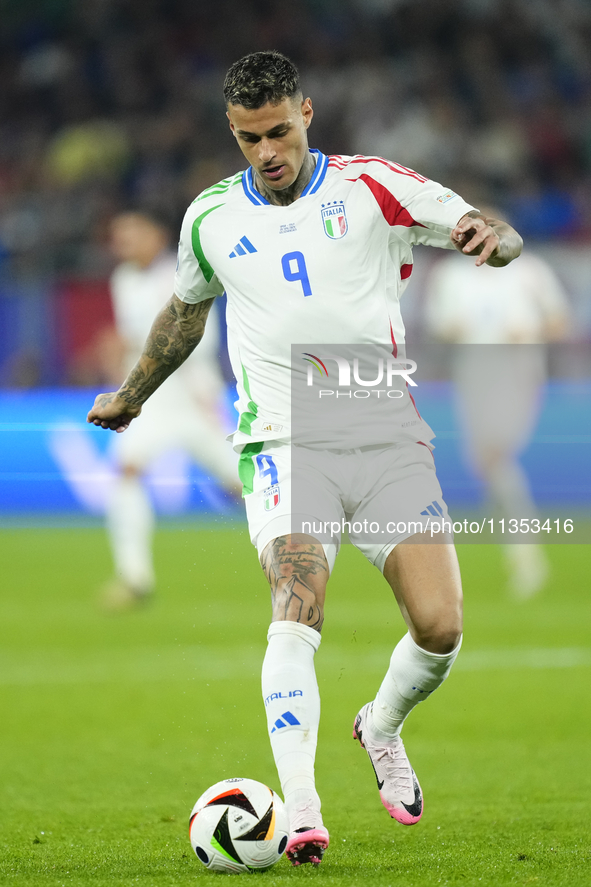 Gianluca Scamacca centre-forward of Italy and Atalanta BC during the UEFA EURO 2024 group stage match between Spain and Italy at Arena AufSc...