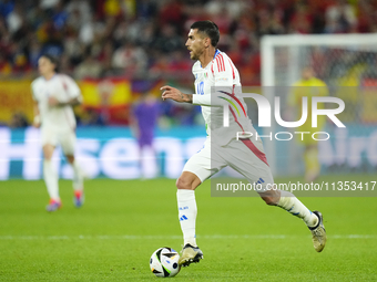 Lorenzo Pellegrini attacking midfield of Italy and AS Roma during the UEFA EURO 2024 group stage match between Spain and Italy at Arena AufS...