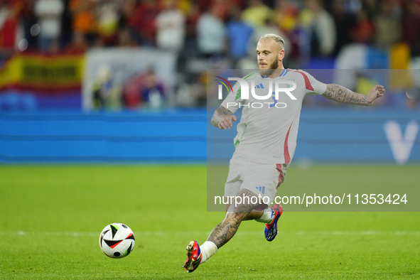 Federico Dimarco left-back of Italy and Inter Milan during the UEFA EURO 2024 group stage match between Spain and Italy at Arena AufSchalke...