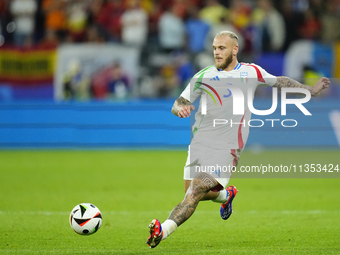 Federico Dimarco left-back of Italy and Inter Milan during the UEFA EURO 2024 group stage match between Spain and Italy at Arena AufSchalke...