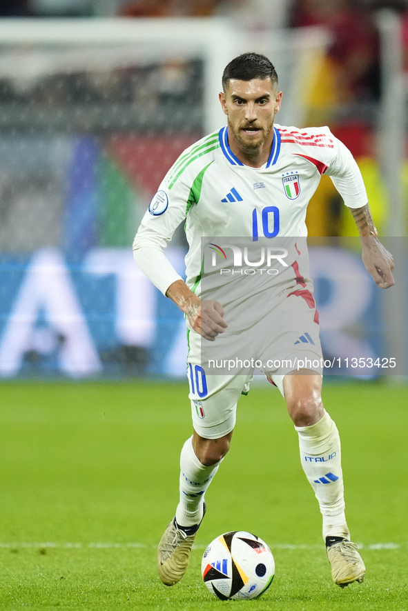 Lorenzo Pellegrini attacking midfield of Italy and AS Roma during the UEFA EURO 2024 group stage match between Spain and Italy at Arena AufS...