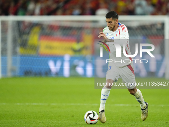 Lorenzo Pellegrini attacking midfield of Italy and AS Roma during the UEFA EURO 2024 group stage match between Spain and Italy at Arena AufS...