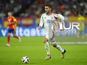 Lorenzo Pellegrini attacking midfield of Italy and AS Roma during the UEFA EURO 2024 group stage match between Spain and Italy at Arena AufS...