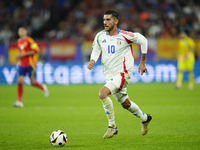 Lorenzo Pellegrini attacking midfield of Italy and AS Roma during the UEFA EURO 2024 group stage match between Spain and Italy at Arena AufS...