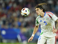 Riccardo Calafiori centre-back of Italy and Bologna FC 1909 during the UEFA EURO 2024 group stage match between Spain and Italy at Arena Auf...