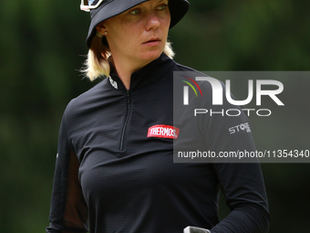 Madelene Sagstrom of Sweden lines up her putt on the 8th green during Day Three of the KPMG Women's PGA Championship at Sahalee Country Club...