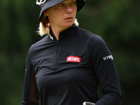 Madelene Sagstrom of Sweden lines up her putt on the 8th green during Day Three of the KPMG Women's PGA Championship at Sahalee Country Club...