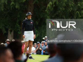 Madelene Sagstrom of Sweden reacts to her putt on the 8th green during Day Three of the KPMG Women's PGA Championship at Sahalee Country Clu...