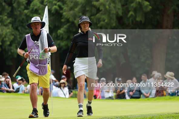 Madelene Sagstrom of Sweden heads to the 9th hole during Day Three of the KPMG Women's PGA Championship at Sahalee Country Club in Sammamish...