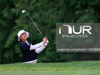 Amy Yang of Republic of Korea hits to the 14th green during the third round of the KPMG Women's PGA Championship at Sahalee Country Club on...