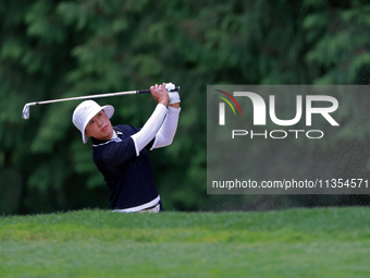 Amy Yang of Republic of Korea hits to the 14th green during the third round of the KPMG Women's PGA Championship at Sahalee Country Club on...