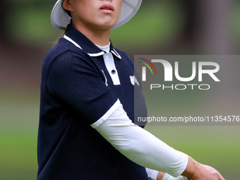 Amy Yang of Republic of Korea follows her fairway shot to the 18th green during the third round of the KPMG Women's PGA Championship at Saha...