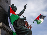 Palestinian flags are seen during a solidarity with Palestine demonstration at the Main Square in Krakow, Poland on June 20th, 2024. (