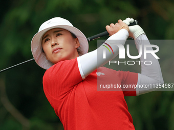 Amy Yang of Republic of Korea hits from the 4th tee during the final round of the KPMG Women's PGA Championship at Sahalee Country Club on S...