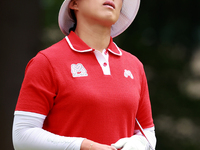 Amy Yang of Republic of Korea reacts after putting on the 3rd green during the final round of the KPMG Women's PGA Championship at Sahalee C...