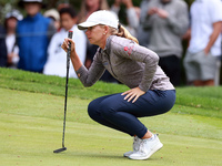 Lauren Hartlage of Kentucky lines up her putt on the 3rd green during the final round of the KPMG Women's PGA Championship at Sahalee Countr...