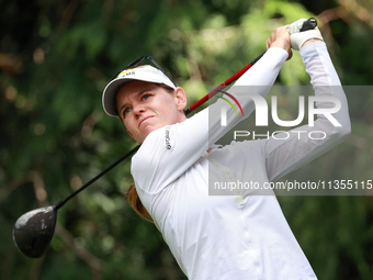 Sarah Schmelzel of Arizona hits from the 4th tee during the final round of the KPMG Women's PGA Championship at Sahalee Country Club on Sund...