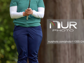 Caroline Inglis of Oregon lines up her putt on the 3rd green  during the final round of the KPMG Women's PGA Championship at Sahalee Country...