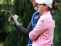 Ally Ewing of Mississippi waits at the 4th tee with her caddie during the final round of the KPMG Women's PGA Championship at Sahalee Countr...