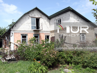 A house is being damaged by a Russian missile attack in Vasylkiv, Ukraine, on June 23, 2024. On Sunday morning, June 23, anti-aircraft missi...