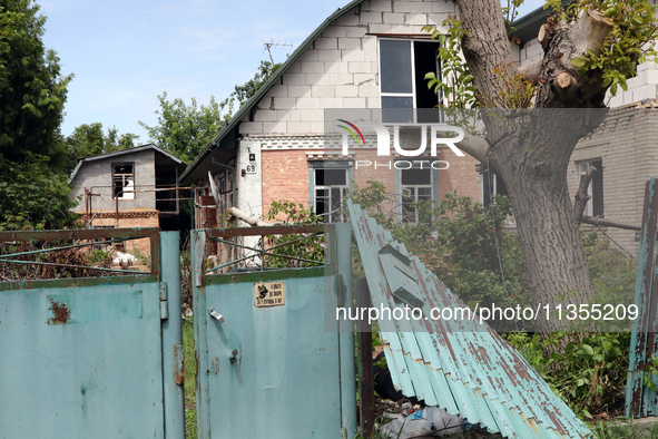 A house is being damaged by a Russian missile attack in Vasylkiv, Ukraine, on June 23, 2024. On Sunday morning, June 23, anti-aircraft missi...