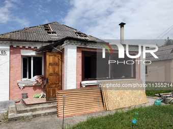 Windows are being smashed in a house damaged by a Russian missile attack in Vasylkiv, Ukraine, on June 23, 2024. On Sunday morning, June 23,...