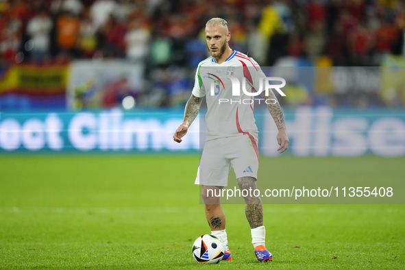 Federico Dimarco left-back of Italy and Inter Milan during the UEFA EURO 2024 group stage match between Spain and Italy at Arena AufSchalke...