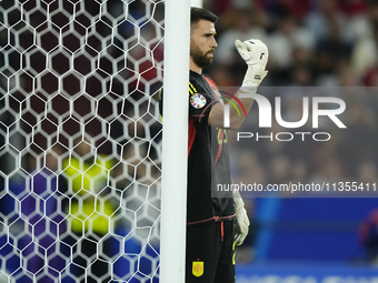 Unai Simon goalkeeper Athletic Club Bilbao gives instructions during the UEFA EURO 2024 group stage match between Spain and Italy at Arena A...