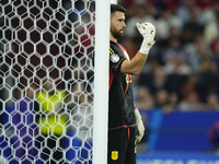 Unai Simon goalkeeper Athletic Club Bilbao gives instructions during the UEFA EURO 2024 group stage match between Spain and Italy at Arena A...