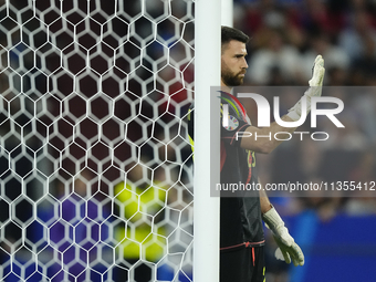 Unai Simon goalkeeper Athletic Club Bilbao gives instructions during the UEFA EURO 2024 group stage match between Spain and Italy at Arena A...