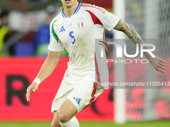 Riccardo Calafiori centre-back of Italy and Bologna FC 1909 during the UEFA EURO 2024 group stage match between Spain and Italy at Arena Auf...