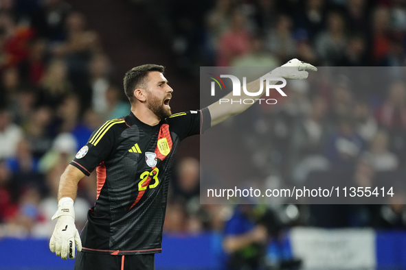 Unai Simon goalkeeper Athletic Club Bilbao gives instructions during the UEFA EURO 2024 group stage match between Spain and Italy at Arena A...