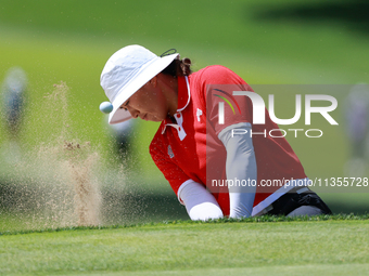 Amy Yang of Republic of Korea hits out of the bunker on the 6th green during Day Four of the KPMG Women's PGA Championship at Sahalee Countr...