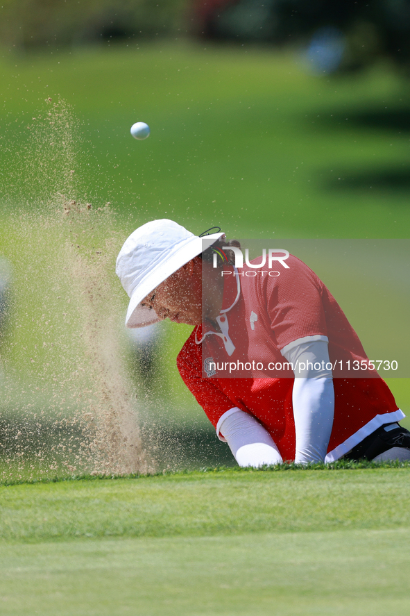 Amy Yang of Republic of Korea hits out of the bunker on the 6th green during Day Four of the KPMG Women's PGA Championship at Sahalee Countr...