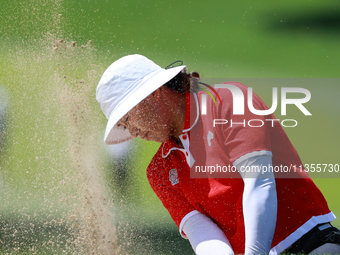 Amy Yang of Republic of Korea hits out of the bunker on the 6th green during Day Four of the KPMG Women's PGA Championship at Sahalee Countr...