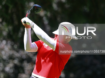 Amy Yang of Republic of Korea tees off on the 7th hole during Day Four of the KPMG Women's PGA Championship at Sahalee Country Club in Samma...