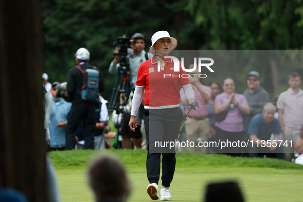 Amy Yang of Republic of Korea celebrates her birdie on the 8th green during Day Four of the KPMG Women's PGA Championship at Sahalee Country...