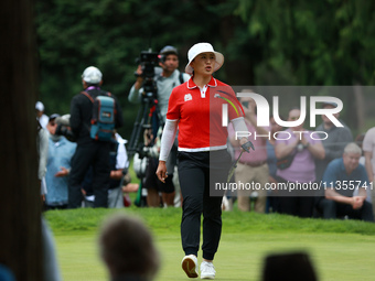 Amy Yang of Republic of Korea celebrates her birdie on the 8th green during Day Four of the KPMG Women's PGA Championship at Sahalee Country...