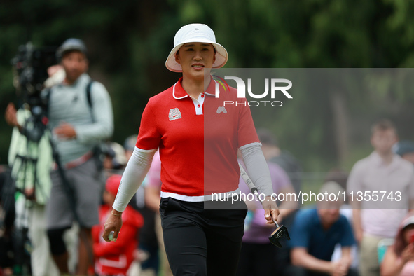 Amy Yang of Republic of Korea celebrates her birdie on the 8th green during Day Four of the KPMG Women's PGA Championship at Sahalee Country...