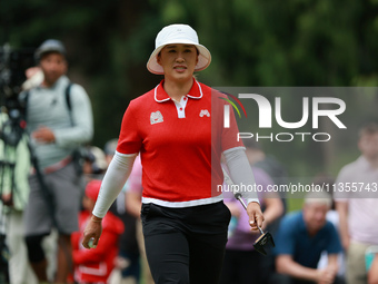 Amy Yang of Republic of Korea celebrates her birdie on the 8th green during Day Four of the KPMG Women's PGA Championship at Sahalee Country...