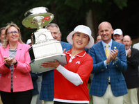 Amy Yang of Republic of Korea holds up the trophy after winning the KPMG Women's PGA Championship at Sahalee Country Club in Sammamish, Wash...