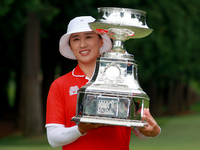 Amy Yang of Republic of Korea holds the winner's trophy during the awards ceremony after winning the KPMG Women's PGA Championship at Sahale...