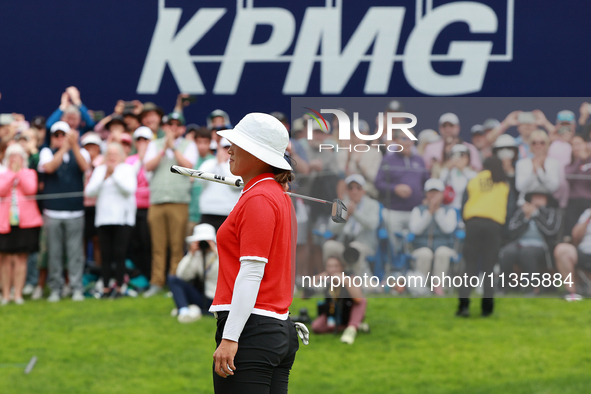 Amy Yang of Republic of Korea reacts after winning the KPMG Women's PGA Championship at Sahalee Country Club in Sammamish, Washington, USA,...