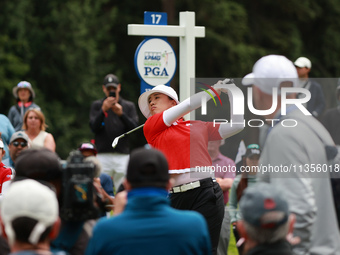 Amy Yang of Republic of Korea tees off on the 17th holed during Day Four of the KPMG Women's PGA Championship at Sahalee Country Club in Sam...