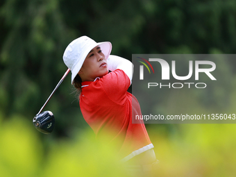 Amy Yang of Republic of Korea tees off on the 15th hole during Day Four of the KPMG Women's PGA Championship at Sahalee Country Club in Samm...