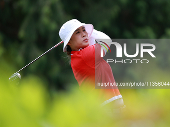 Amy Yang of Republic of Korea tees off on the 15th hole during Day Four of the KPMG Women's PGA Championship at Sahalee Country Club in Samm...