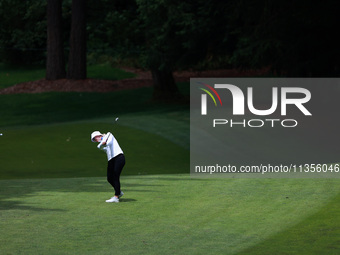 Madelene Sagstrom of Sweden plays her fairway shot on the 16th hole during Day Four of the KPMG Women's PGA Championship at Sahalee Country...