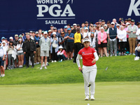 Miyu Yamashita of Japan lines up her putt on the 18th green during Day Four of the KPMG Women's PGA Championship at Sahalee Country Club in...