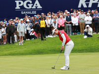 Miyu Yamashita of Japan follows her putt on the 18th green during Day Four of the KPMG Women's PGA Championship at Sahalee Country Club in S...