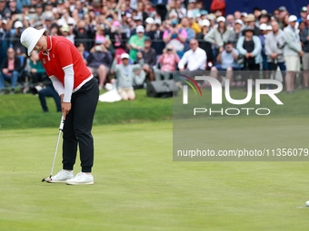 Amy Yang of Republic of Korea putts on the 18th green during the final round of the KPMG Women's PGA Championship at Sahalee Country Club on...